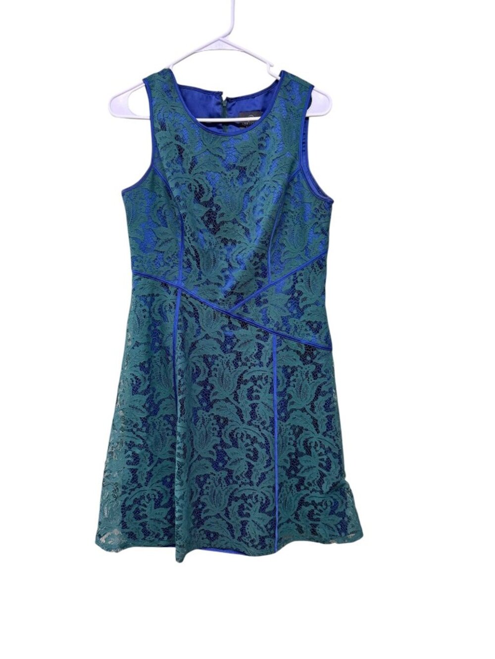 Adrianna Papell Sleeveless Green & Blue Lace Fit & Flare Dress Size M - Picture 2 of 6